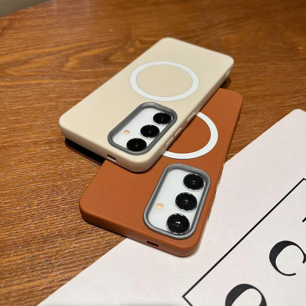 Applicable to Samsung Galaxy S25U mobile phone case, leather pattern magnetic suction 24FE all-inclusive TPU matte leather A55 protective case