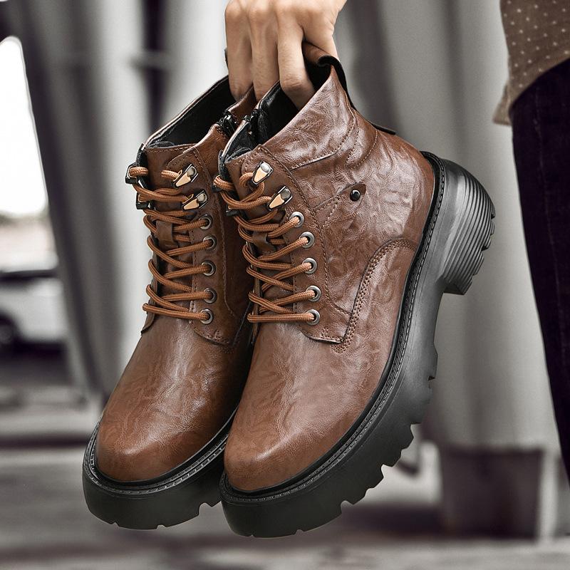 Martin Boots Men's Autumn and Winter High-top Boots Style Fashion Tooling Shoes Young and Young Retro Casual Leather Boots Men