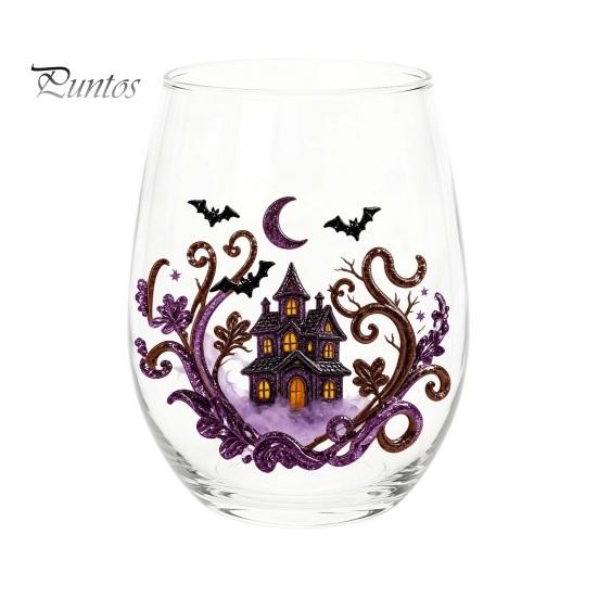 Bicchieri da Cocktail a Tema Horror Bicchiere in Vetro a Tema Halloween Gatto Nero Fantasma Teschio Zucca Dipinto a Mano Tazza da Bevanda Autunnale Vetro Senza Piombo Spettrale