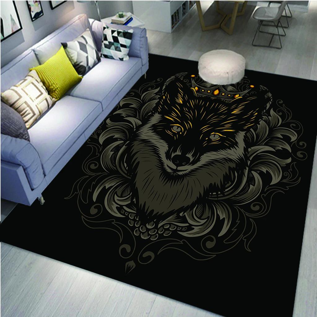 Wolf Carpet Bohemian Mandala Flower Area Rug for Living Room Bathroom Laundry Room Decor Wild Animal Doormat Non-Slip Floor Mat