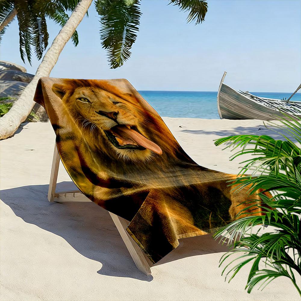 Majestic Lion Roaring Vibrance Print Beach Towel, Quick Drying, Suitable for Travel, Outdoor Sports, Jogging, the Beach and Swimming, Gift