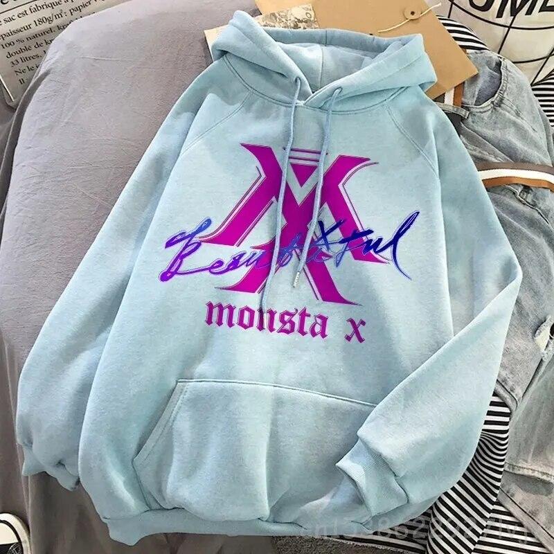 Hipster svetr Monsta X oversized módní mikina s kapucí Harajuku mikina podzimní oblečení ženy mikiny s dlouhým rukávem streetwear unisex mikina