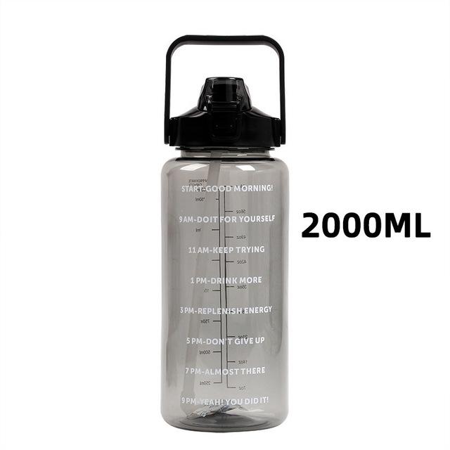 2 Liter Sports Water Bottle with Straw Men Women Fitness Water Bottles Outdoor Cold Water Bottlesc with Time Marker Drinkware