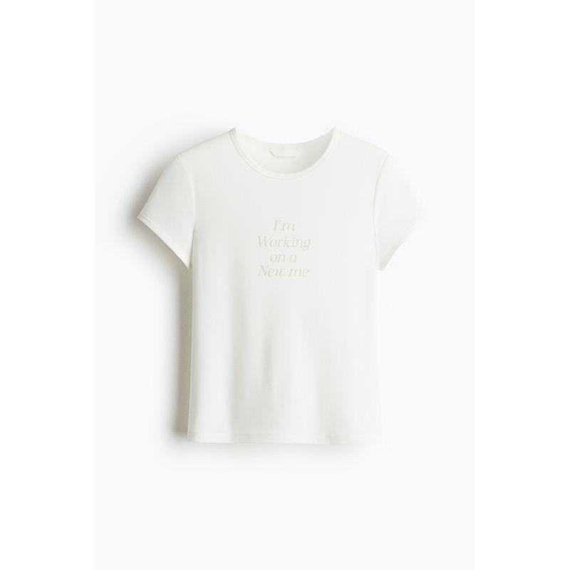 

HM Women s T-shirt 2025 Summer New round Neck Letters Soft Knitting Jersey Short Sleeve Tops 1297168