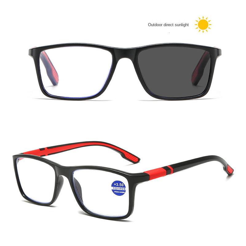 Men Sport Reading Glasses Square pochromic Glasses Presbyopia Reading Eyeglasses Ultra Light Hyperopia +1.0+1.5+2.0 To +4.0