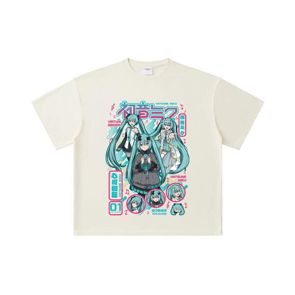 260 GSM Double Yarn 32 Count 100% Cotton Vocaloid V1 Hatsune Miku Print Unisex Heavy Cotton T Shirt