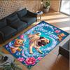 Pug Theme Crystal Velvet Floor Rug Personalized Custom Name Text Warm Carpet Home Decoration
