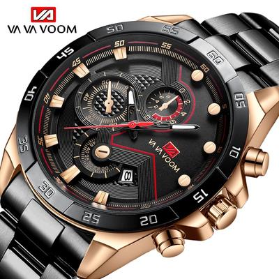 Klassische Business-Herrenuhren, Quarzuhr, luxuriöse Herren-Armbanduhr, Schwarzgold, Edelstahl, 30 m wasserdicht, Sport-Kalender-Armbanduhr