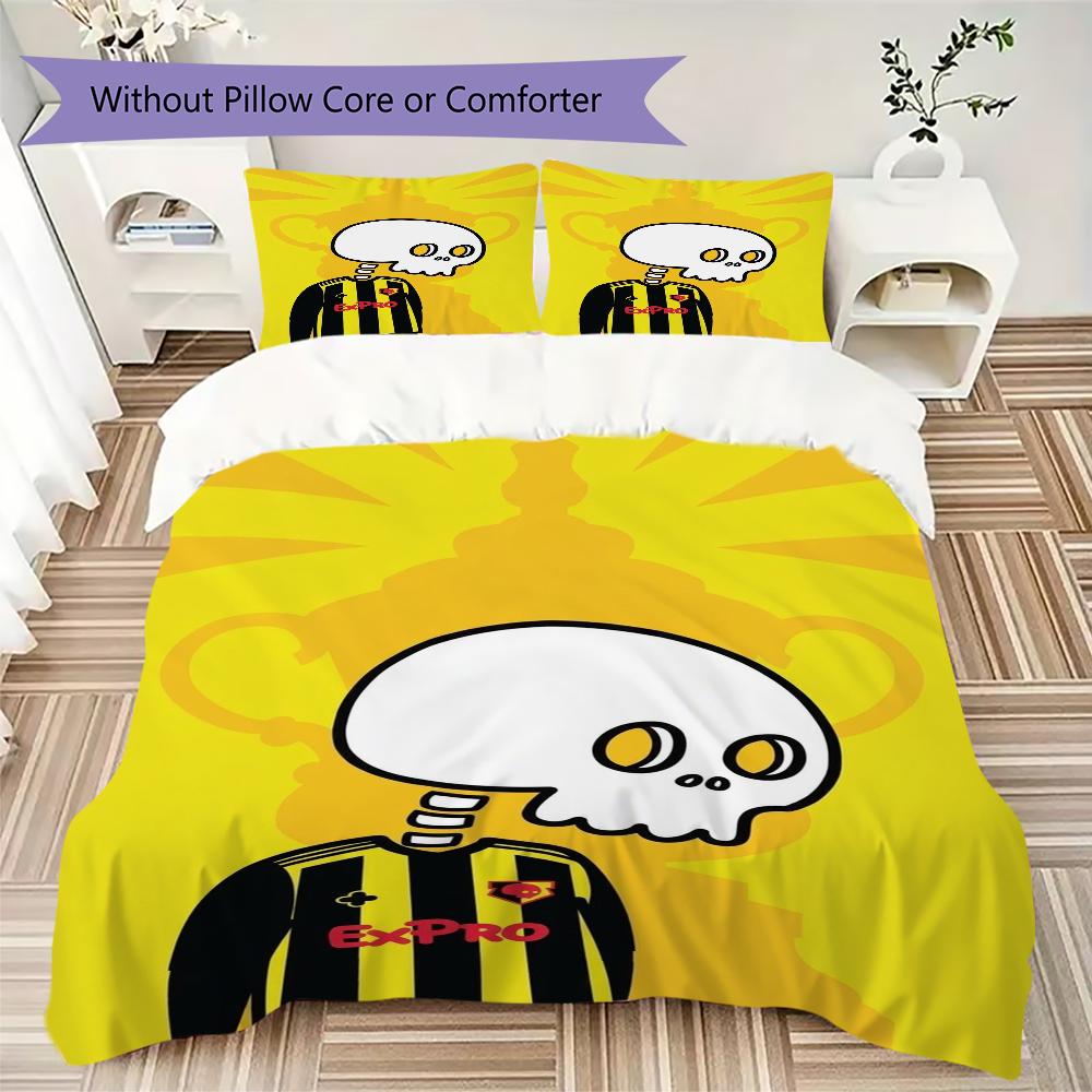 Watford FC Pattern Bedding Uilt Set Uilt Cover Pillowcase Home Decoration Birthday Gift (1 * Duvet Cover + 2 * Pillowcase Without Core)