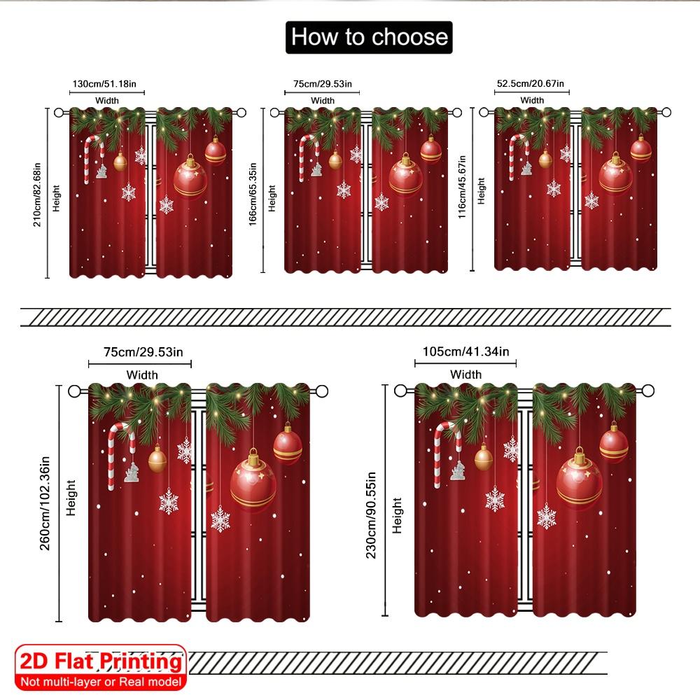2pcs 2D Flat Printing Christmas Window Curtains Christmas Ornaments Hanging Red Background 100% Polyester Fabric Without