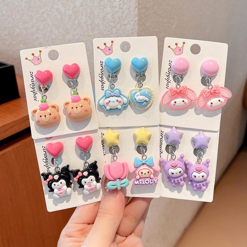 Children'S Ear-Free Ear Clips, Cute Girls' Pain-Free Earrings, Earrings, Cartoon Cartoon Girl Earrings, Jewelry.