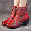Women's shoes new mother velvet warm cotton shoes women's head layer cowhide printing thick heel soft sole short boots