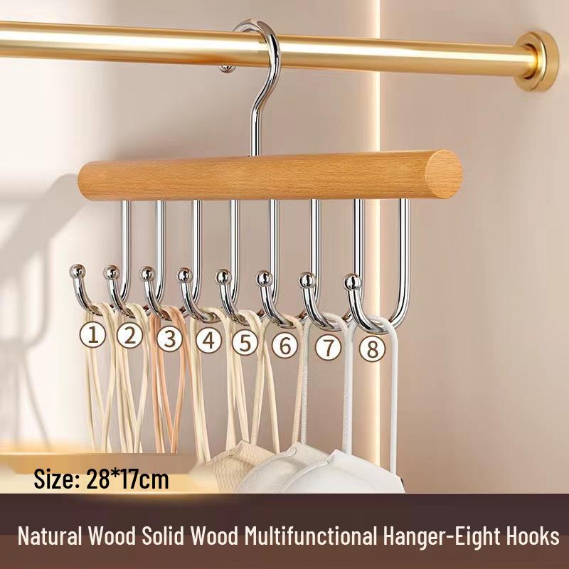 Multifunctional Wooden Sling Hanger for Underwear & Vests - Solid Wood Hook & Wave Clothes Rack