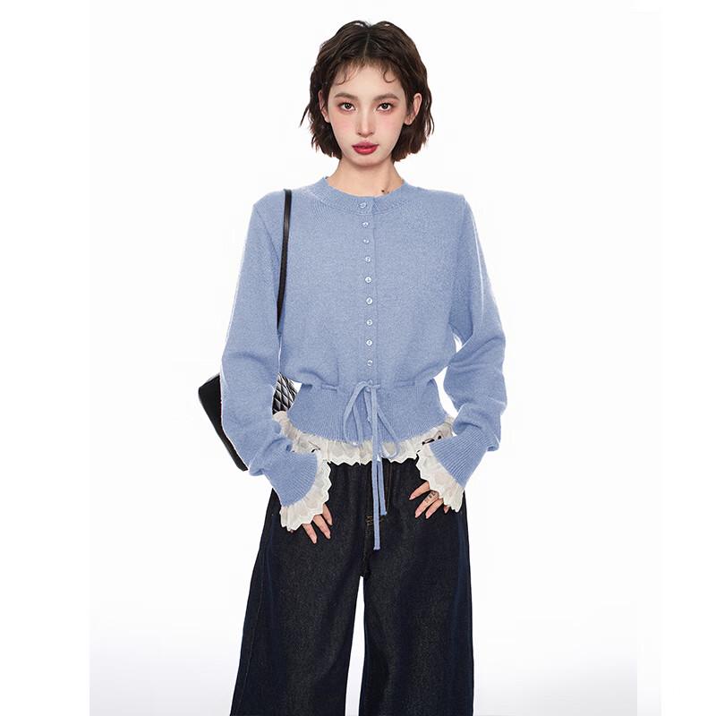 Lanzhi Women's Faux Two-Piece Lace Knit Cardigan Sweater NX829