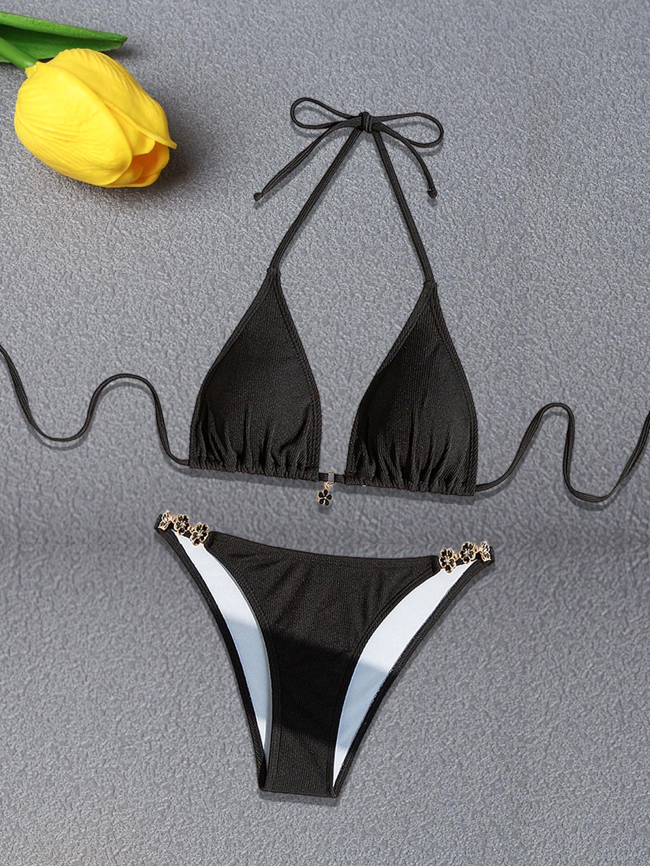 European And American Bikini Adjustable Straps Skinny Premium Swimsuit Swimsuit Women S Neck Strap Beachwear L