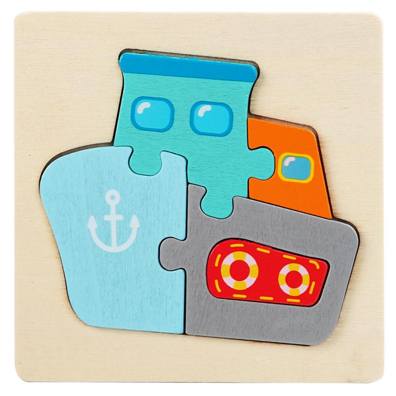 3D Wooden Animal & Vehicle Puzzle Blocks - Educational Hand-Grasp Board for Kids