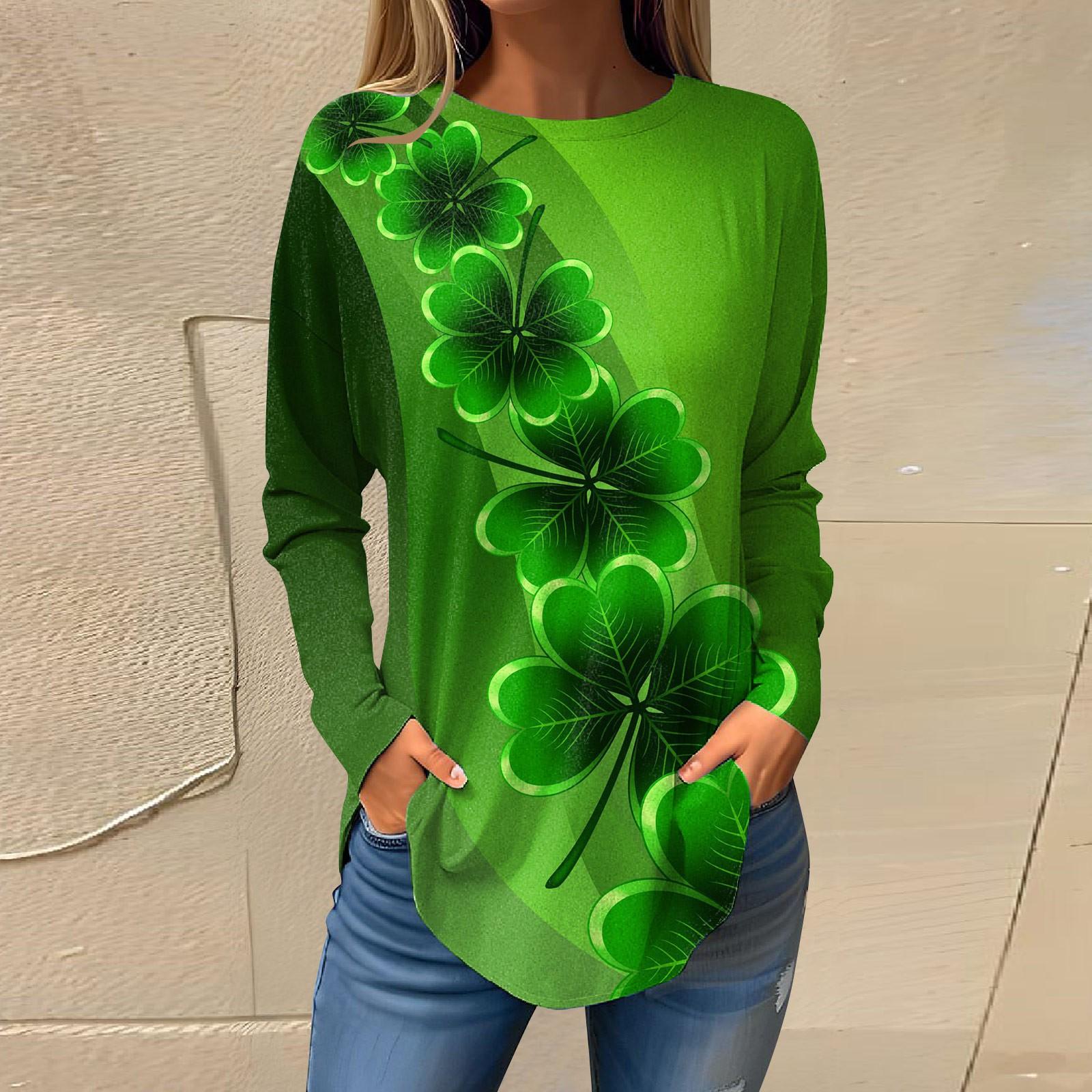 

Футболки для женщин, осенние повседневные рубашки с длинным рукавом, толстовка с ретро-принтом, топ, пуловер St. День Патрика XXXL зелёный