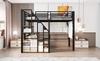 Loft Bed with Safety Ladder 90*200, Children's Bed with Iron Frame and Storage Area, Youth Bed, Single Bed, Black