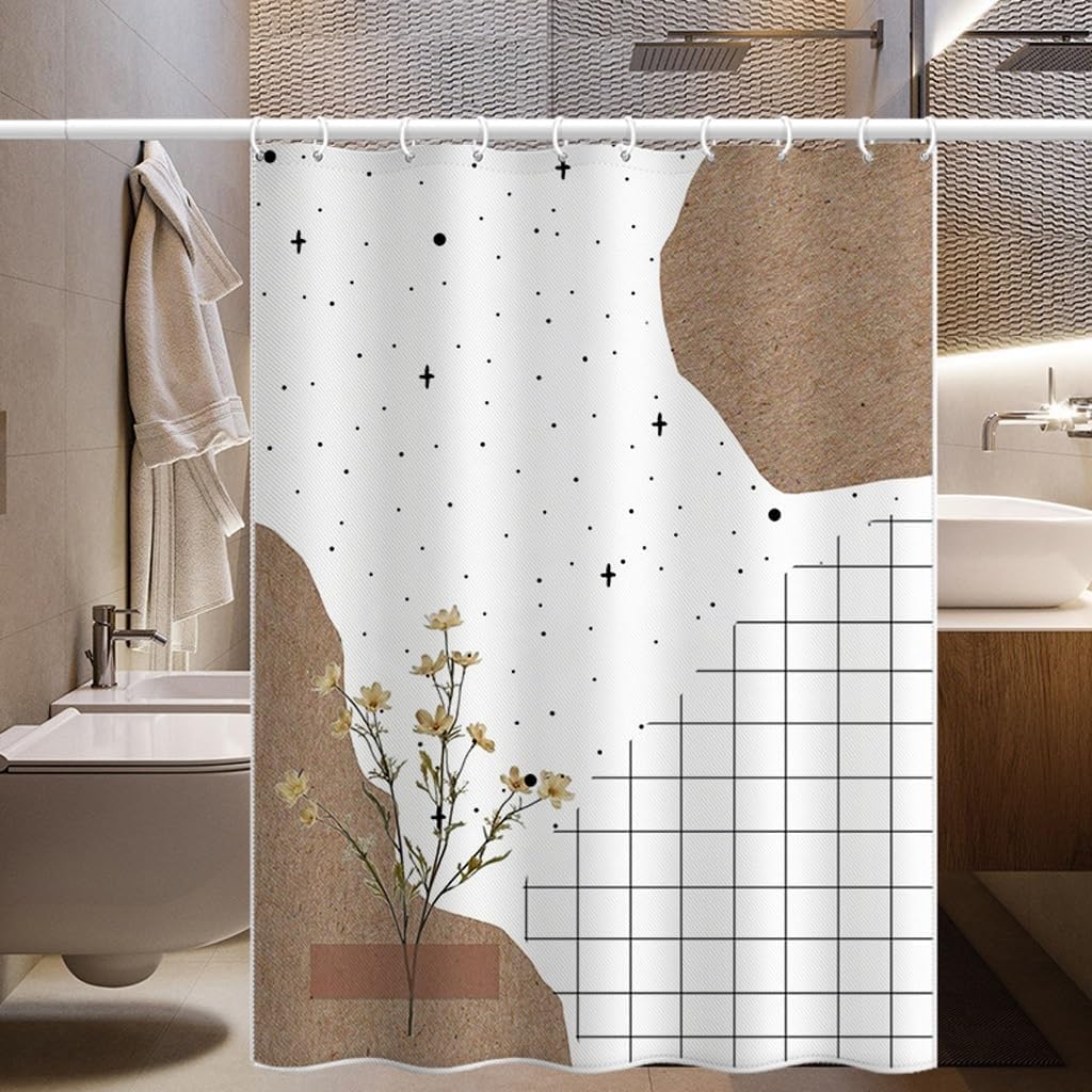 1 Piece Modern Creative Print Waterproof Polyester Hand Painted Plaid Abstract Curtain Bathroom Partition Curtain W60H190(CM)-1 Pcs