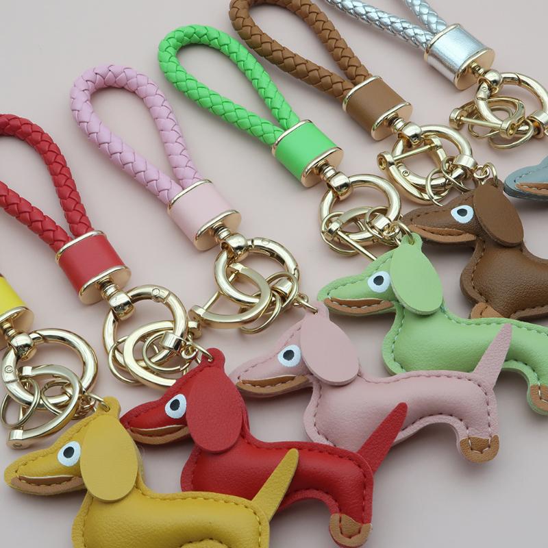 Adorable Sausage Dog Car Keychain PU Leather Cartoon Pendant Unique Puppy Lover Gift