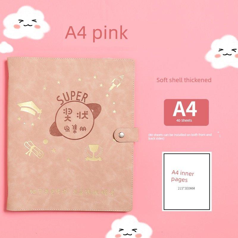 

Book Certificate of Honor Works Collection Book Favorites Painting Storage Book Kids Kindergarten Art Drawing Paper Collection Info Booklet Folder A4 Starry Sky Pink (A4 Can Hold 80 Sheets)
