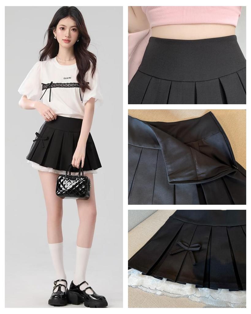 House Yayoi Cute Lace Micro Mini Skirt with Mini Solid High Above Knee Size Perfect for School or Commuting Women's Zipper, Length, Color, Waist,