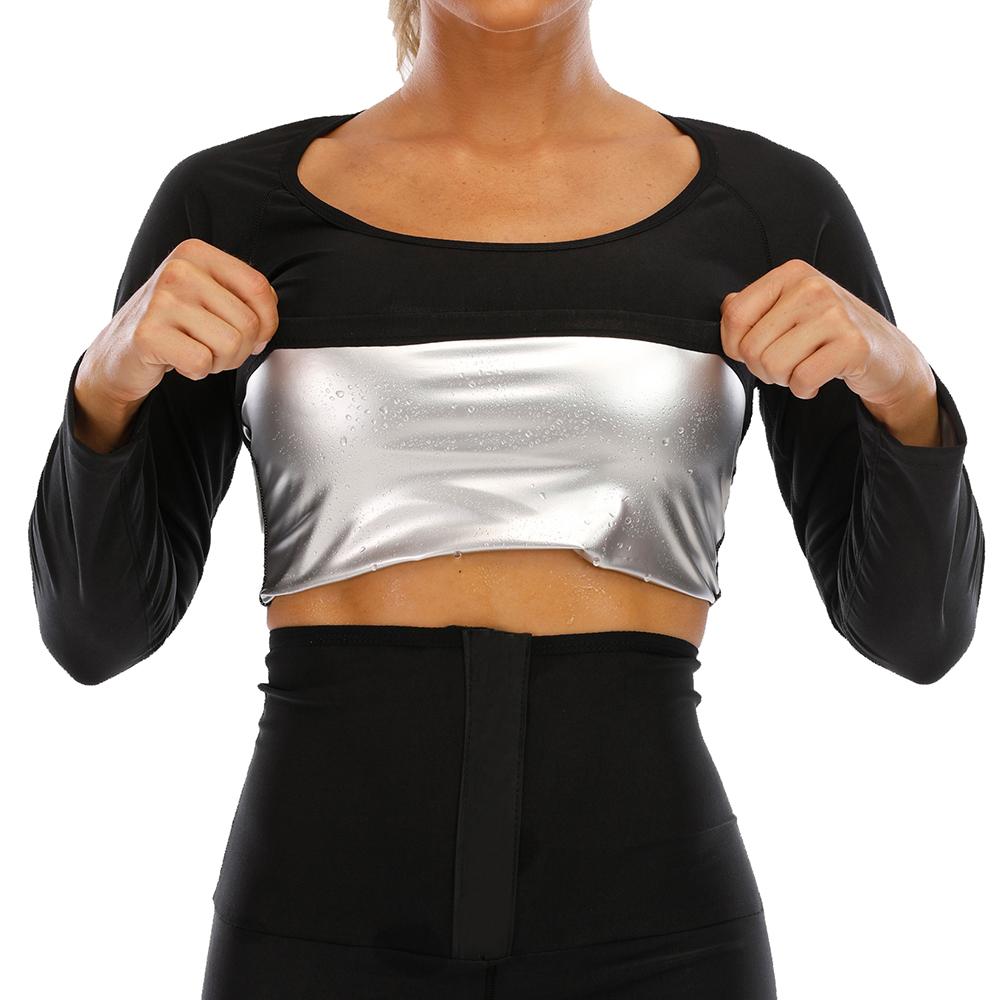 Dam Bastu Sweatdräkter Långärmad Träning Shapewear Thermo Sweat Shirt Midjeträningsjacka Body Shaper Fitness Linne Träning Sport Underkläder