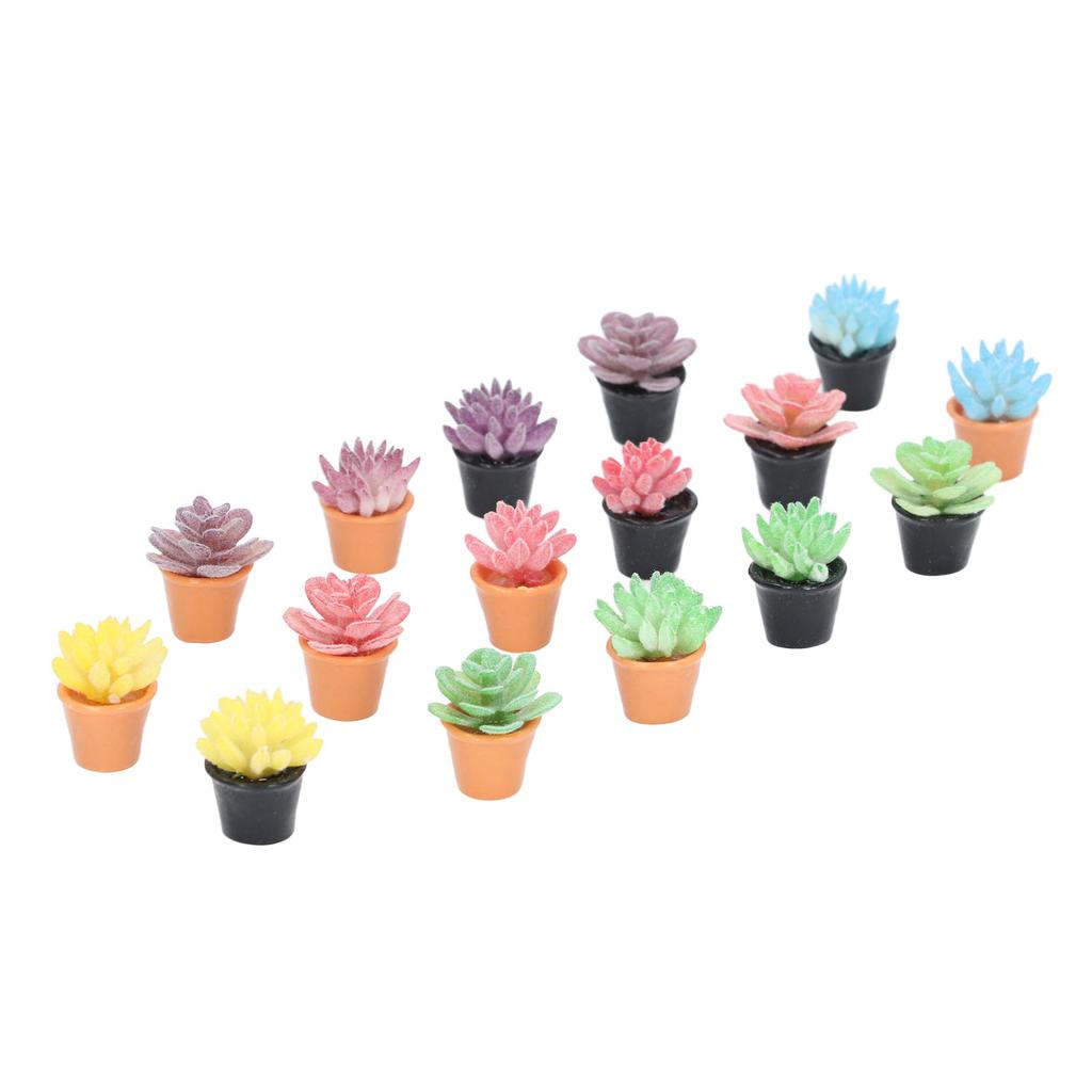 16Pcs Dollhouse Potted Plants Resin 1:12 Scale Lifelike Appearance Vivid Rich Colors Miniature Plants for 1:12 Dollhouse