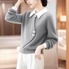 2025 Stylish Chinese-Style Gray Sweater: Women's Thick, Warm Winter Inner Layer with Faux Two-Piece Design