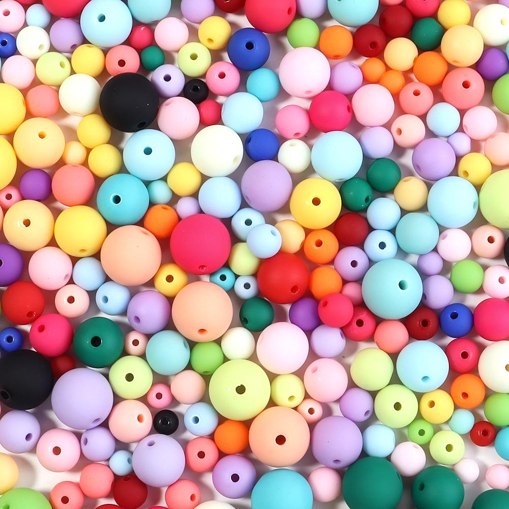 20-100pcs Acrylic Silicone Beads 6-16mm Colorful Round Loose Beads For Jewelry Making DIY Bracelet Necklace Keychain Accessories
