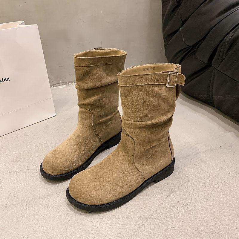 Pleated flat-bottomed stacked boots short boots women's spring and autumn single boots 2025 new autumn and winter Martin boots women's