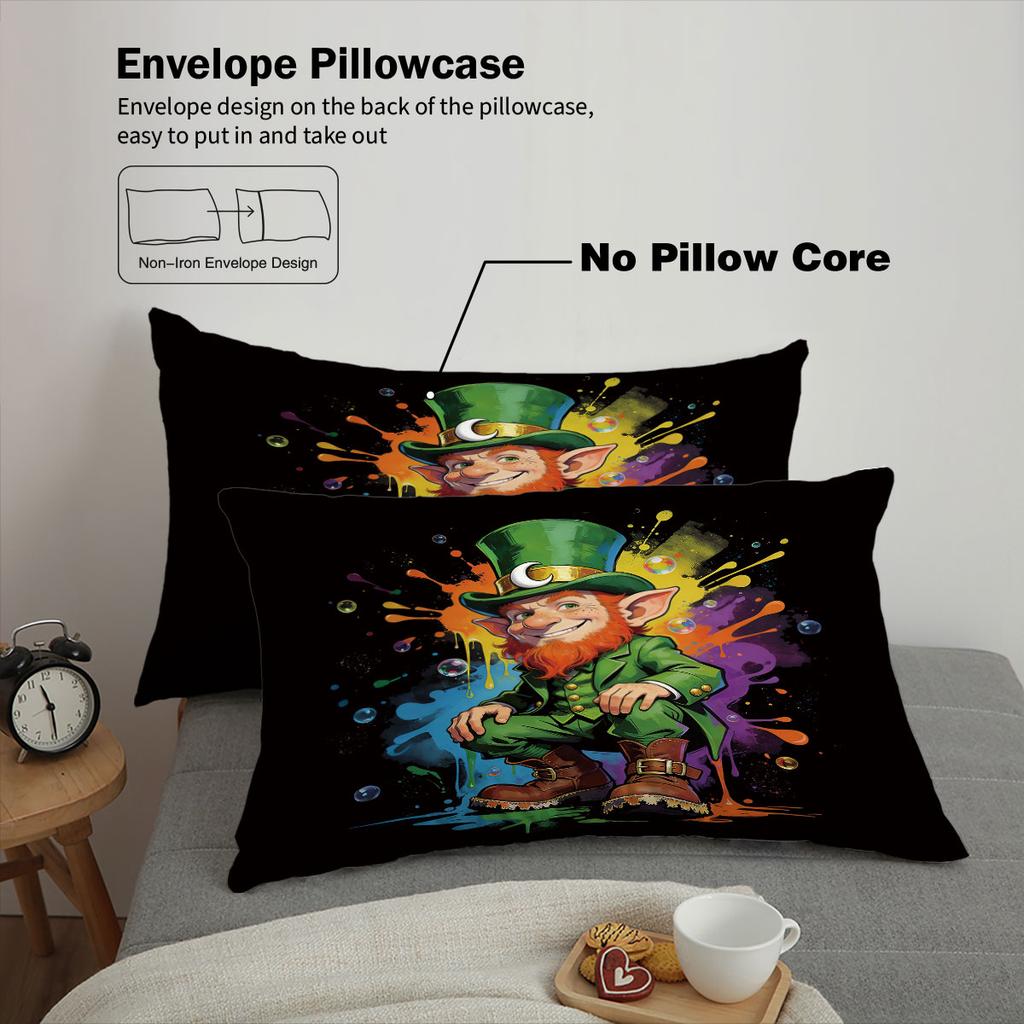 3pcs St. Patrick's Day Printed Coreless Down Duvet Cover Set Comfortable Bedroom Bedding Decoration Machine Washable