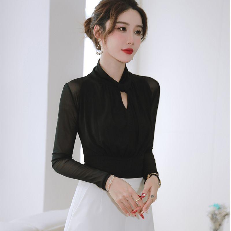 Autumn and Winter Mesh Long-sleeved Tops for Women New Inner Slim-fitting Bottoming Temperament Western T-shirt