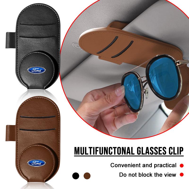 Car Leather Glasses Clip Sun Visor Multi-function Sunglasses Clip Car Accessories For Ford Fiesta MK7 Mondeo MK4 ST Focus MK1 MK2 MK3 Focus 2 3 4