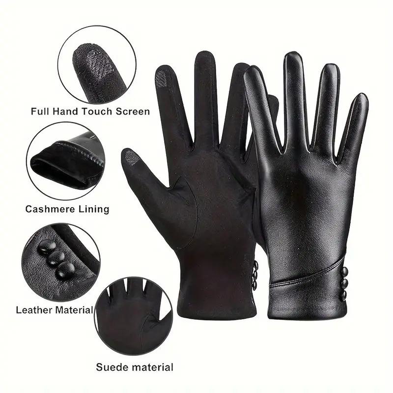Wintermode Lederhandschuhe für Damen, Touchscreen Wollfutter Outdoor Winddicht Warm Wildleder Fahrhandschuhe
