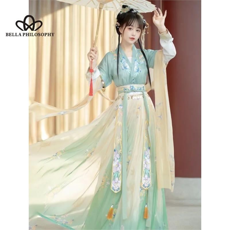 

Новый китайский стиль, ретро, ​​античный стиль, нежный оригинальный дизайн, платье Hanfu с длинными рукавами и принтом на талии L зелёный