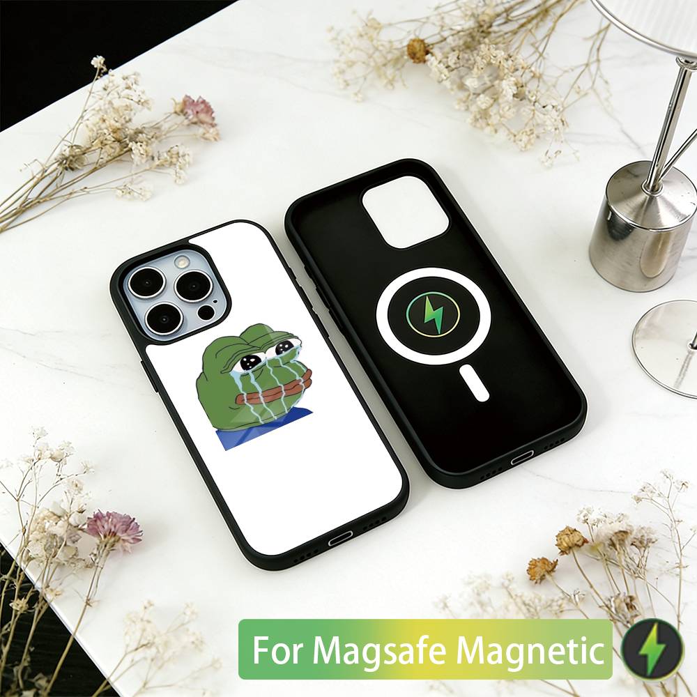Смешной Чехол-Лягушонок П-ПЕПЕ для iPhone17,16,15,14,13,12,11 Plus,Pro Магнитный Для Magsafe Беспроводной Зарядки iPhone13ProMax