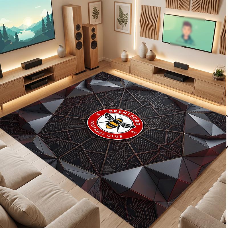 Brentford Football Print Crystal Velvet Rug, Comfortable Water Absorbent Non Slip Indoor Floor Carpet