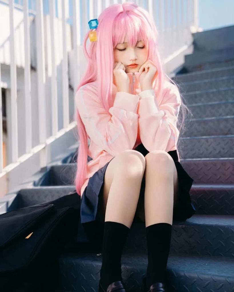 Goto Hitori Cosplay Guitar Bocchi the Rock Cosplay Full Adult Costume for School Festivals Hitori Wig Size [Excellent Quality] Wig, Hero Costume,