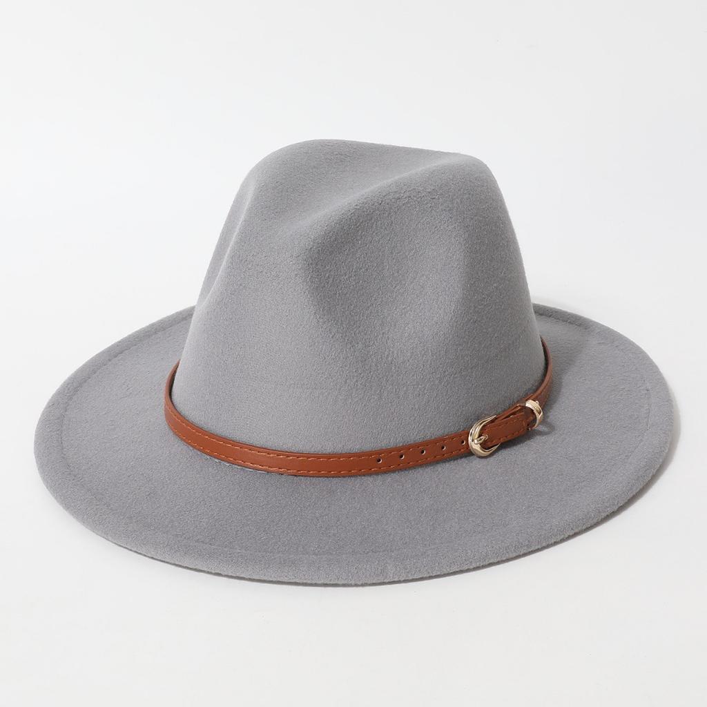 Simple Solid Color Fedora with Belt Buckle, European and American Felt Hat, Parent-child Casual Cowboy Hat, Classic Jazz Hat for Men and Women