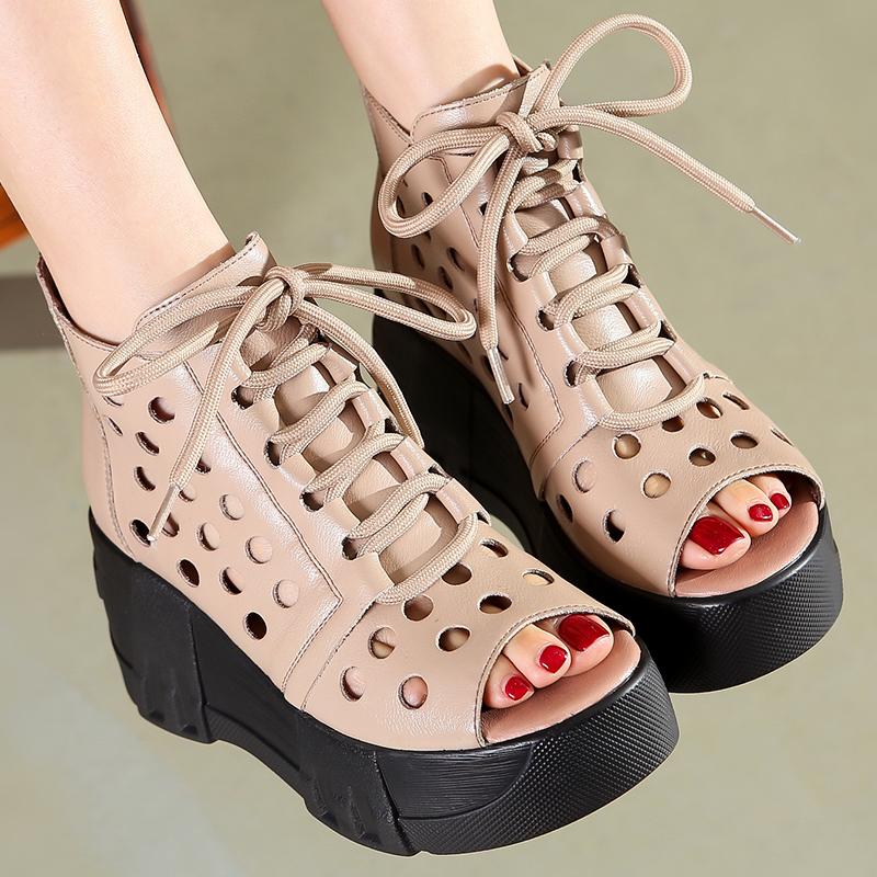 Fashion GKTINOO 2024 Fashion Ladies Sandals Openwork Gladiator Sandals Women Flat Sandals Open Toe Genuine Leather Summer Cool Boots