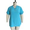 V Neck Casual Simple Summer Blouse Large Size Short Sleeve Fashion Elegant Buttons Shirts Ladies Solid Color Office Tops Elegant Sweet Clothing