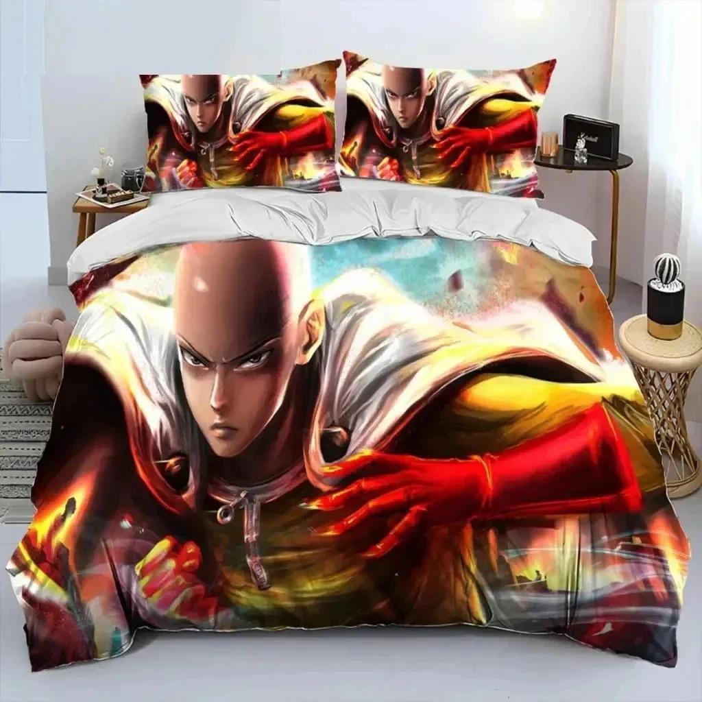 One-Punch Man Saitama Sängkläder Set Påslakan Sängkläder Set Täcke Örngott King Queen Twin Storlek Pojkar Flickor Vuxna
