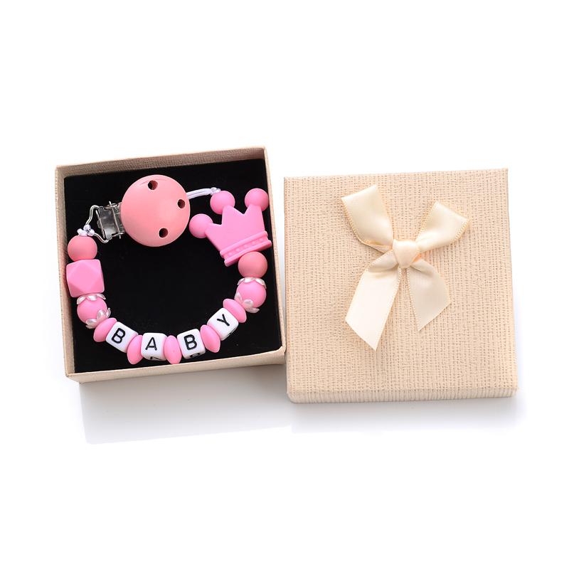 

Boxed Personalized Name Baby Nipple Clips Silicone Beaded Soother Pacifier Chains DIY Nursing Toys Anti-Drop Dummy Holder Chain