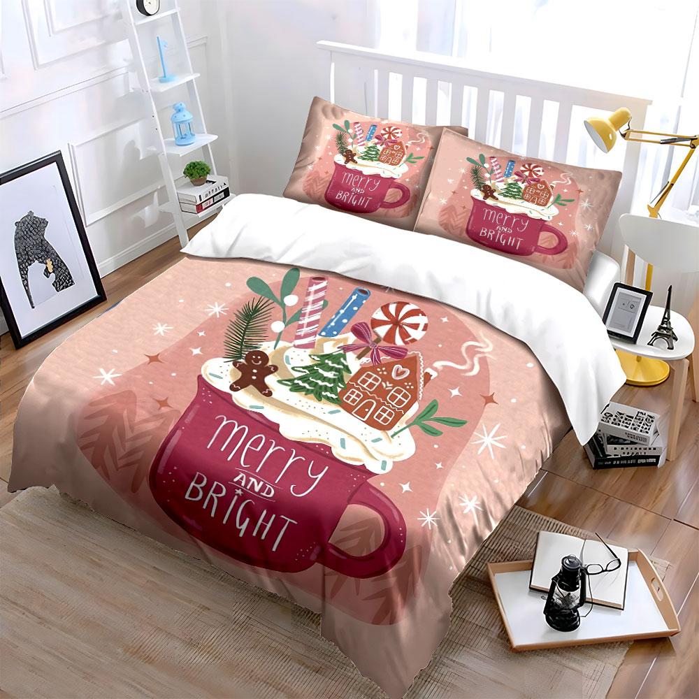 Holiday Mug with Gingerbread Design Bedding Duvet Cover Set Duvet Cover Pillowcases (1*Duvet Cover 2*Pillowcases, without duvet insert)