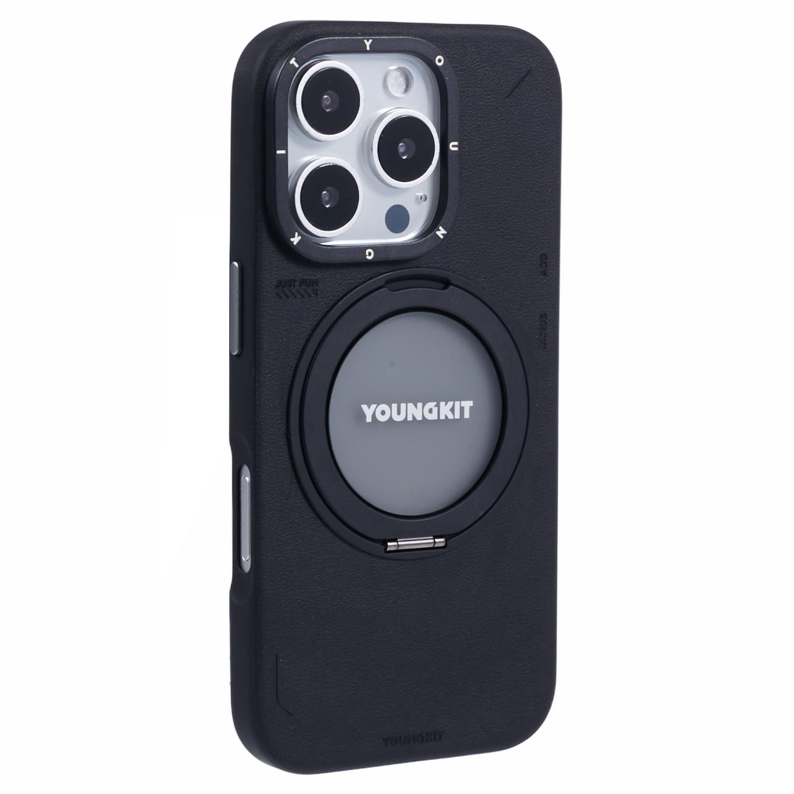 

YOUNGKIT For iPhone 16 Pro Max Case Compatible with MagSafe Rotating Kickstand PU Leather+TPU Phone Cover Black