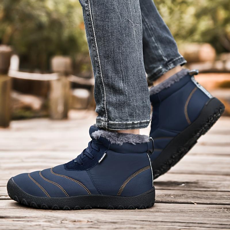 Fleece Lined Men Winter Cotton Shoes, Plus Size Light Sole Warm Snow Boots