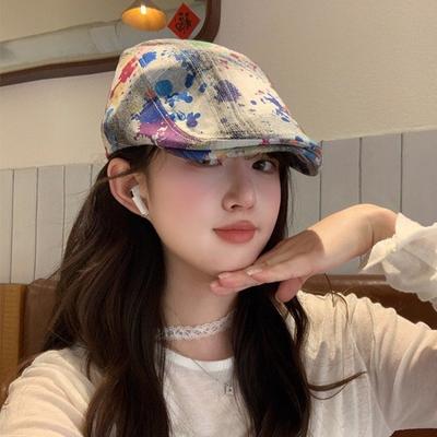 New Retro Niche Tie-dye Forward Hat Female Face Small Fashion Spice Newsboy Hat Spring and Autumn Y2k Harajuku