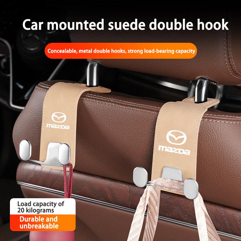Suede Double Hook Rear Seat Backrest Hook Car Interior Organizer Accessories For Mazda 3 6 CX5 2 CX3 CX9 MX5 RX8 Axela FF20
