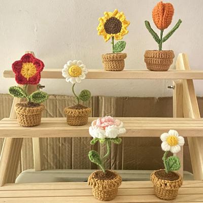 DIY Handwoven Mini Vaso de Flores Rosa Escritório Desktop Plantas Ornamentais Vasos Fio de Lã Produto Acabado Decoração para Casa